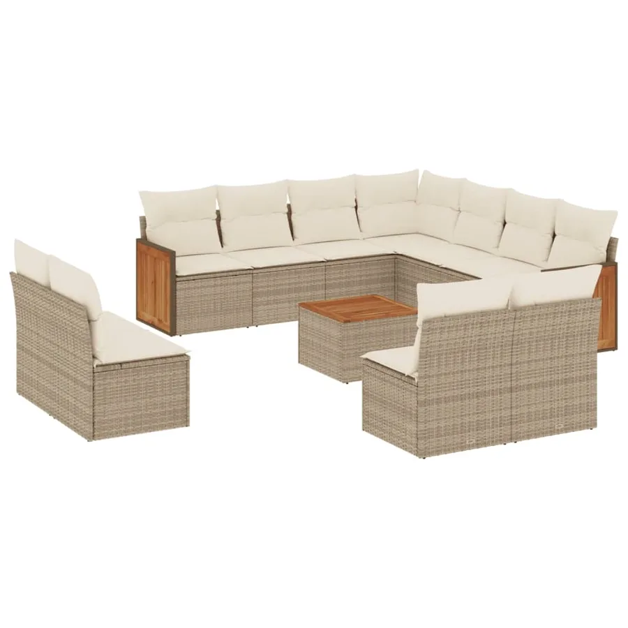Salon de jardin avec coussins 12 pcs beige résine tressée - 2