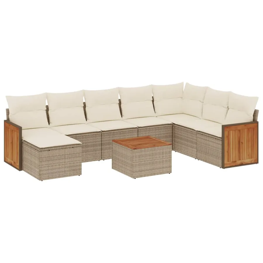 Salon de jardin avec coussins 9 pcs beige résine tressée - 2