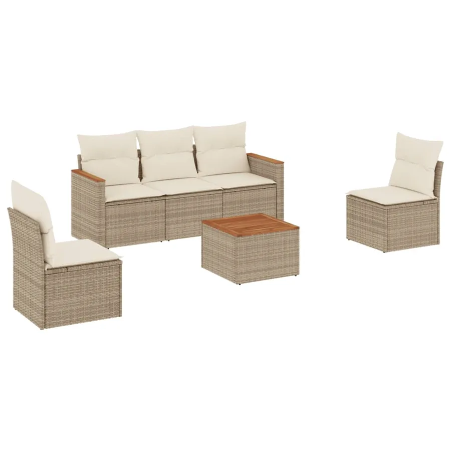 Salon de jardin avec coussins 6 pcs beige résine tressée - 2