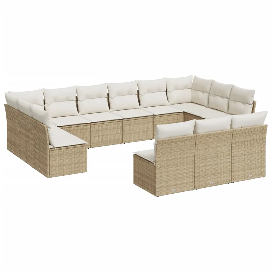 Salon de jardin avec coussins 13 pcs beige résine tressée - 2