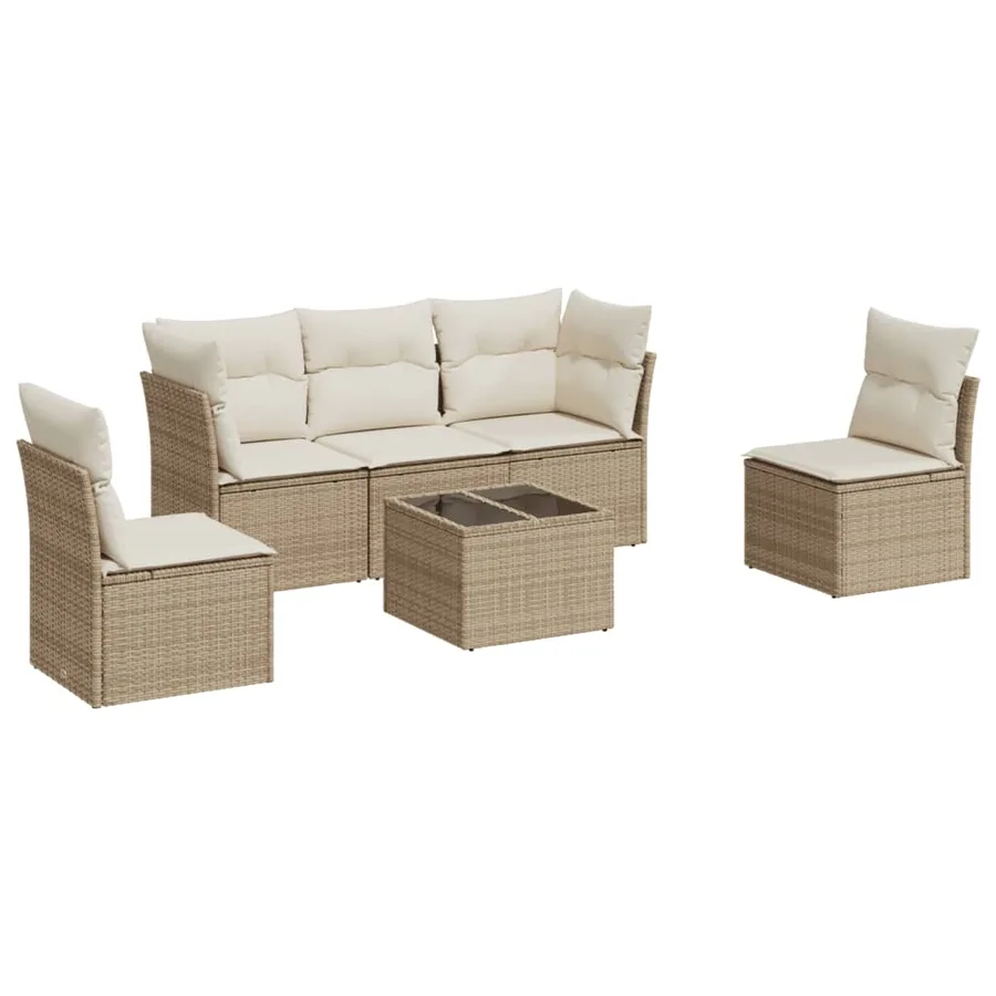 Salon de jardin avec coussins 6 pcs beige résine tressée - 2