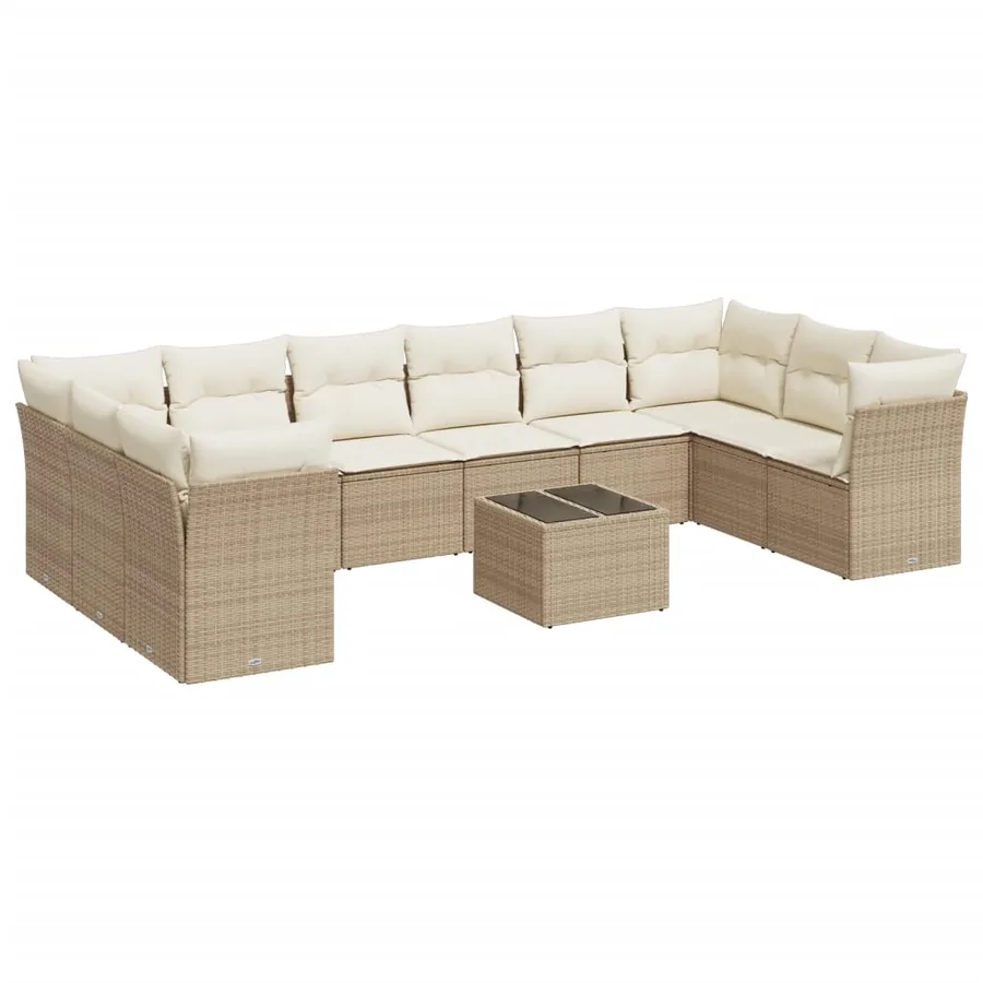 Salon de jardin 11 pcs avec coussins beige résine tressée - 2