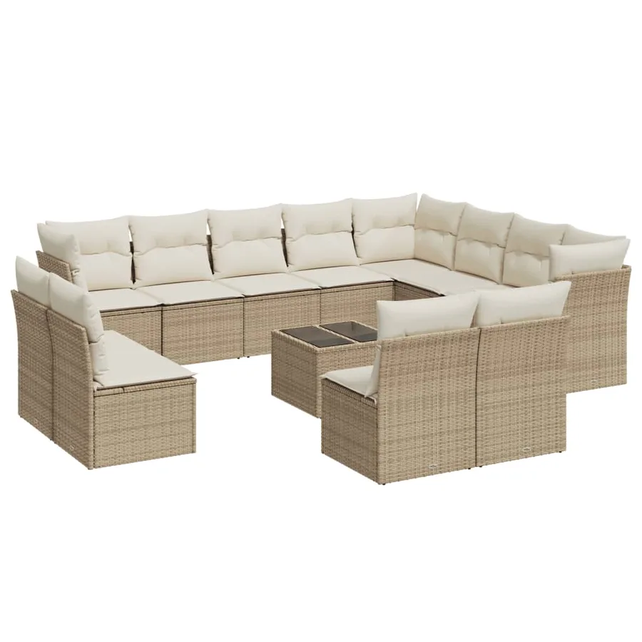 Salon de jardin avec coussins 13 pcs beige résine tressée - 2