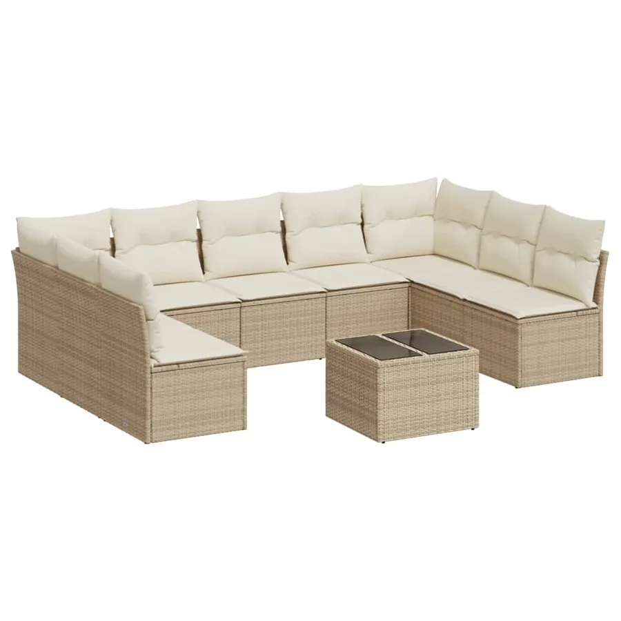 Salon de jardin avec coussins 10 pcs beige résine tressée - 2