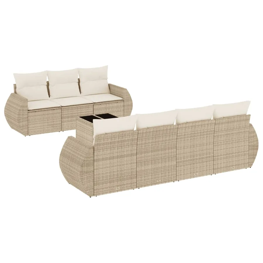 Salon de jardin avec coussins 8 pcs beige résine tressée - 2