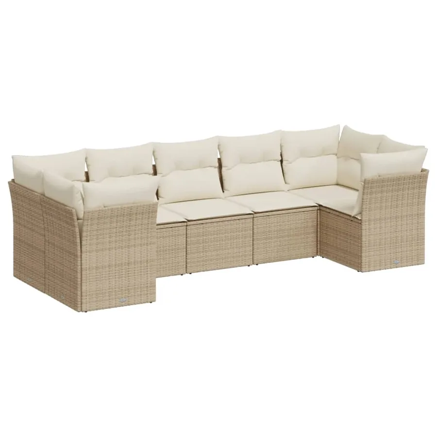 Salon de jardin avec coussins 7 pcs beige résine tressée - 2