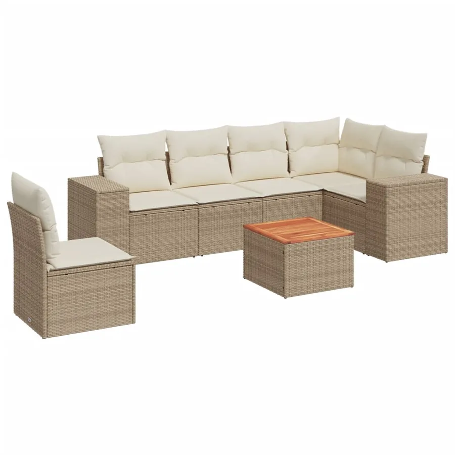 Salon de jardin avec coussins 7 pcs beige résine tressée - 2