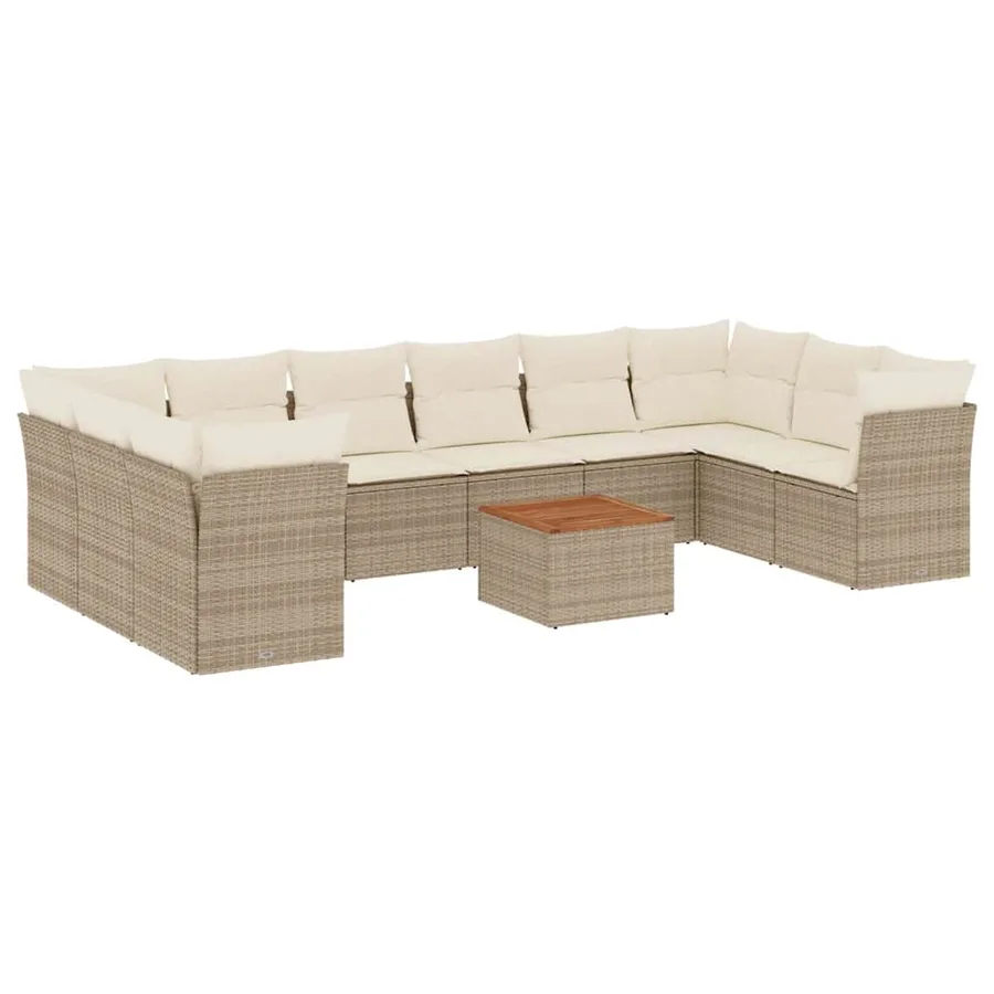 Salon de jardin 11 pcs avec coussins beige résine tressée - 2