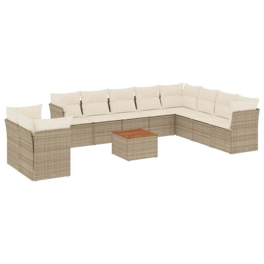Salon de jardin 11 pcs avec coussins beige résine tressée - 2