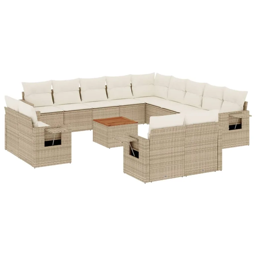 Salon de jardin avec coussins 14 pcs beige résine tressée - 2