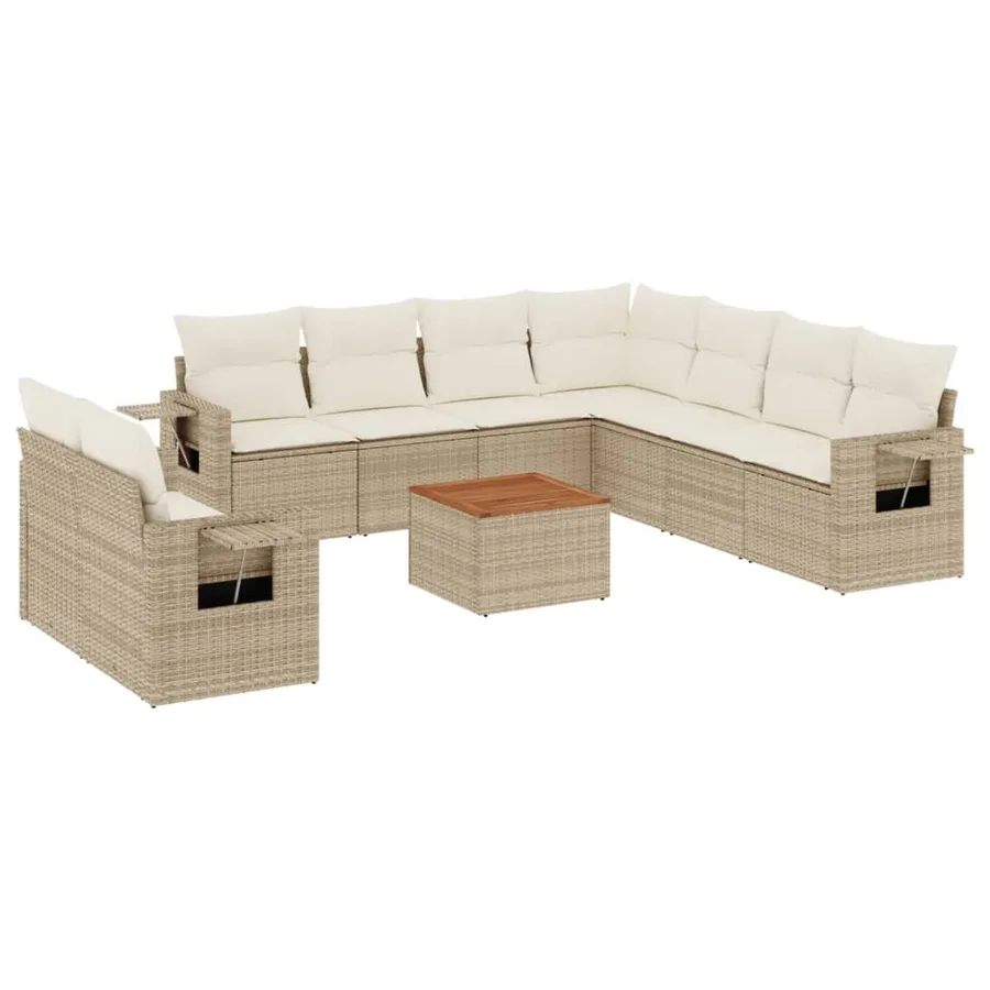 Salon de jardin avec coussins 10 pcs beige résine tressée - 2