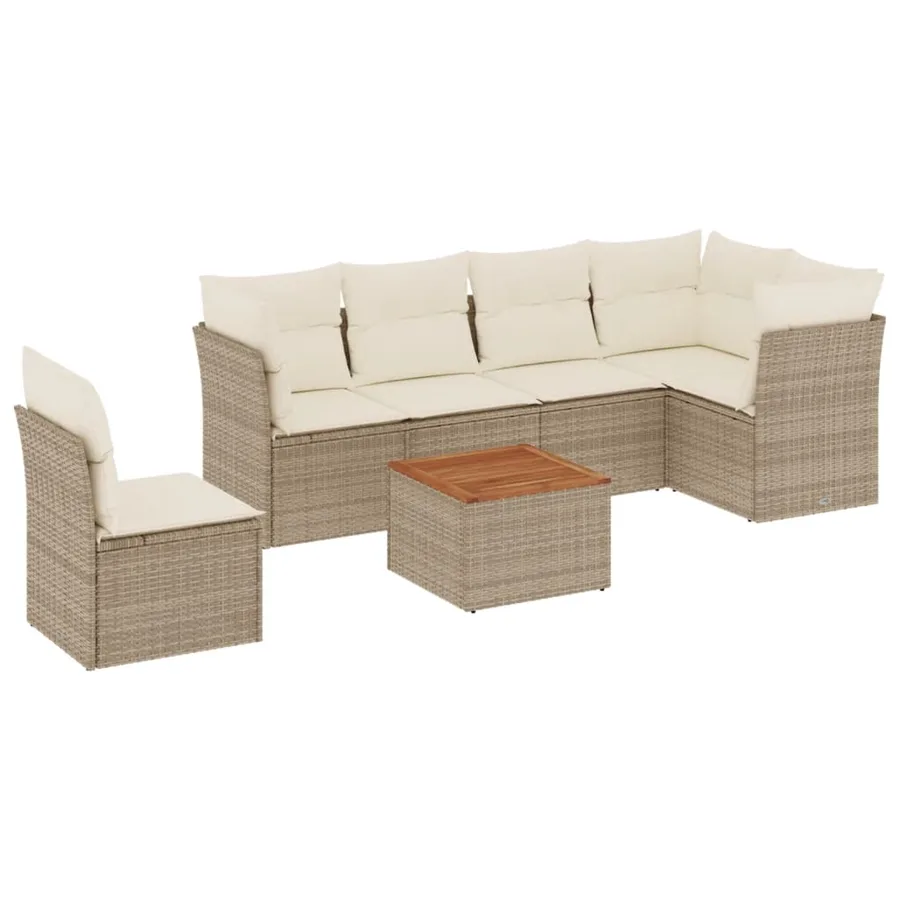 Salon de jardin avec coussins 7 pcs beige résine tressée - 2