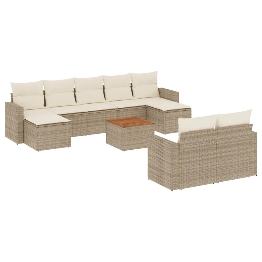 Salon de jardin avec coussins 10 pcs beige résine tressée - 2