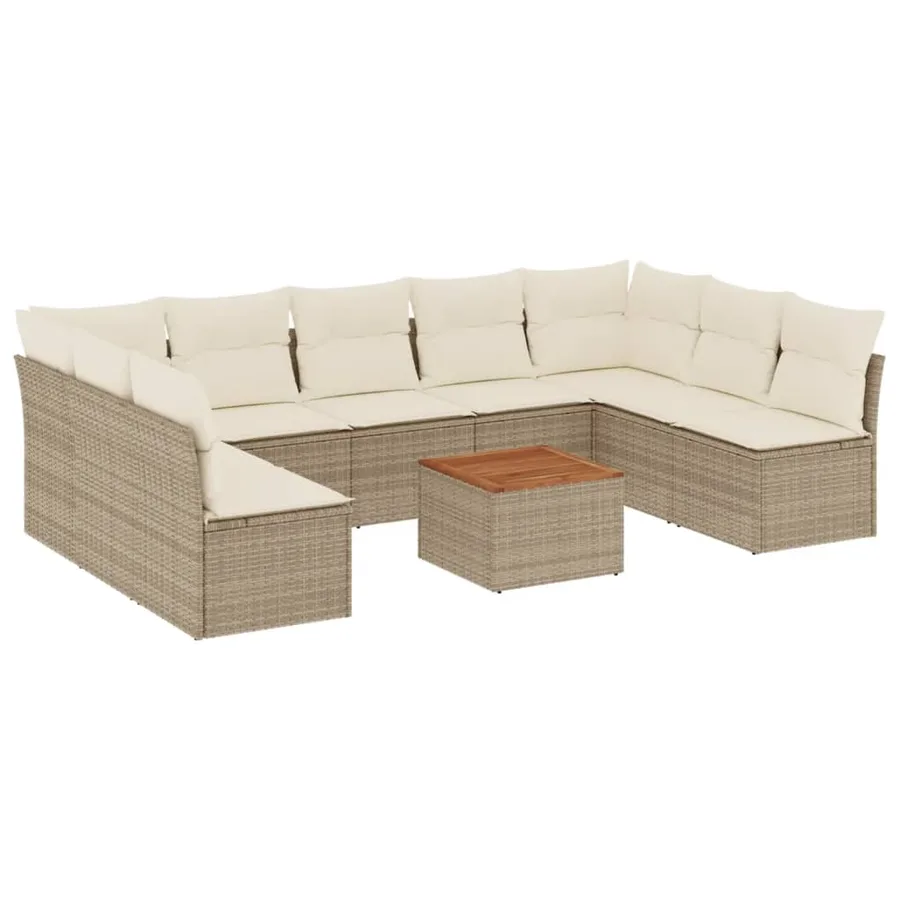 Salon de jardin avec coussins 10 pcs beige résine tressée - 2