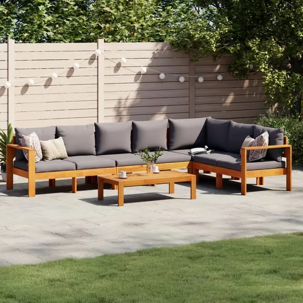 Salon de jardin avec coussins 5 pcs Bois d'acacia solide