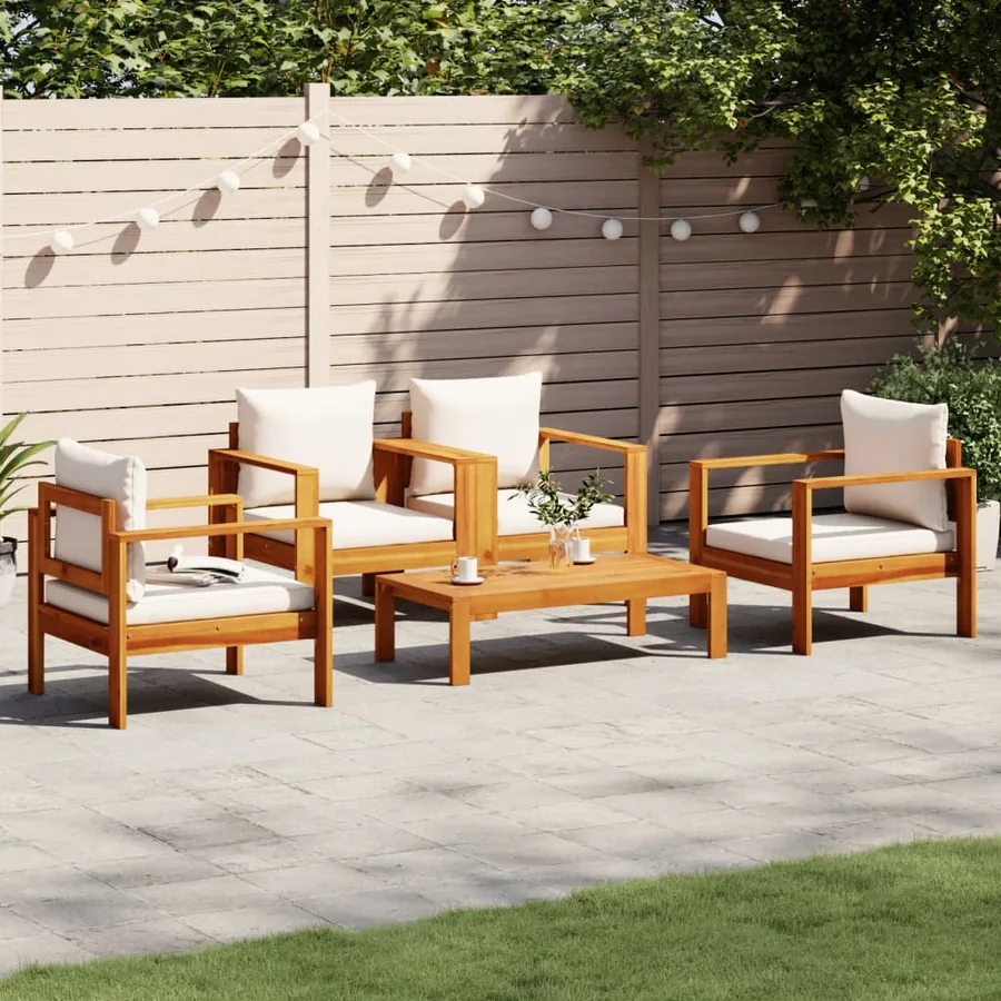 Salon de jardin avec coussins 5 pcs Bois d'acacia solide