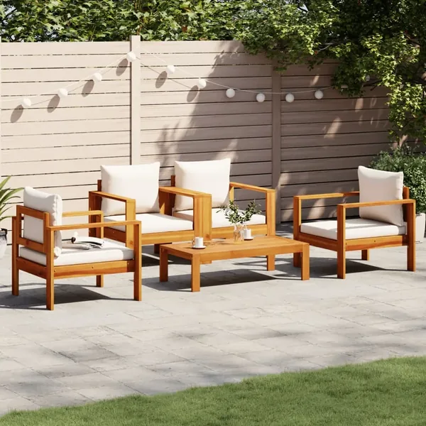 Salon de jardin avec coussins 5 pcs Bois d'acacia solide