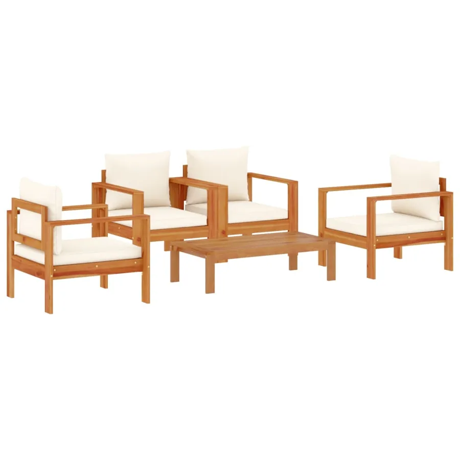 Salon de jardin avec coussins 5 pcs Bois d'acacia solide - 2