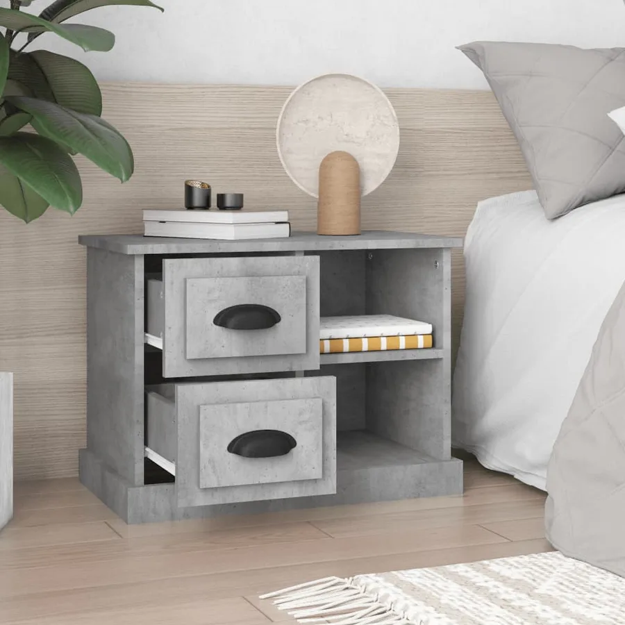 Table de chevet gris béton 60x35,5x45 cm - 3