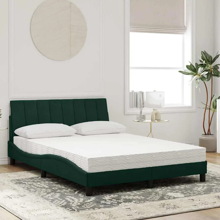 Lit avec matelas Hanko vert foncé 140x200 cm velours - 3