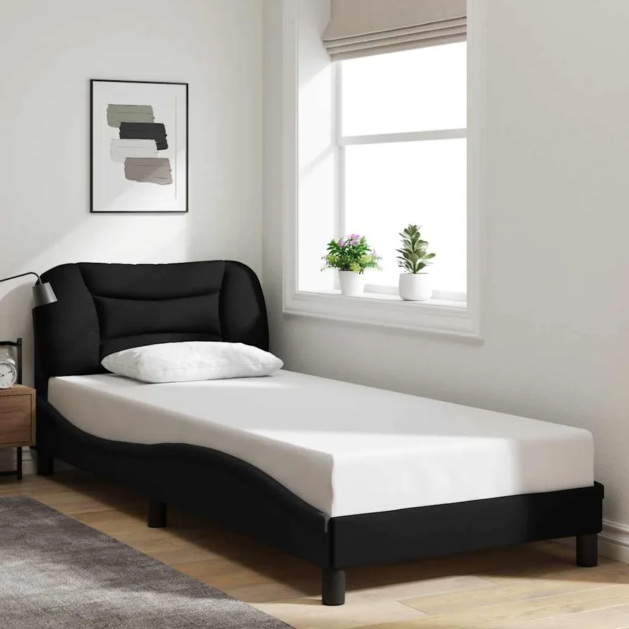 Cadre de lit sans matelas Hvar noir 80x200 cm tissu