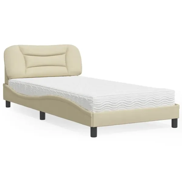 Lit avec matelas Hvar crème 100x200 cm tissu