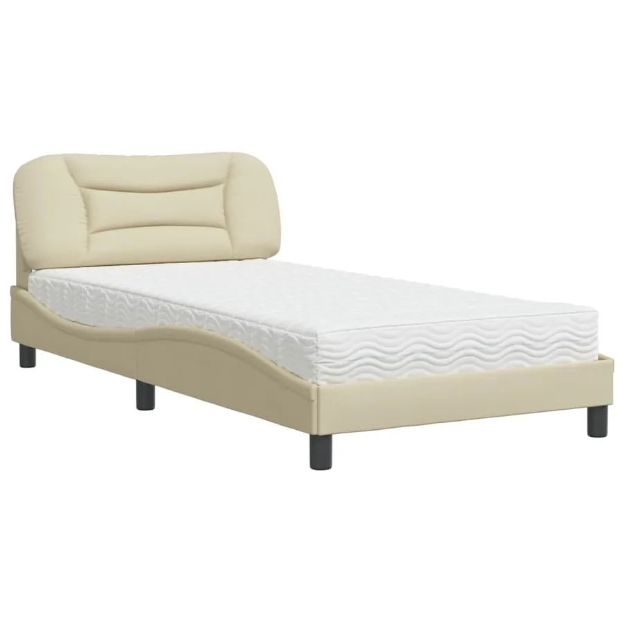 Lit avec matelas Hvar crème 100x200 cm tissu - 2