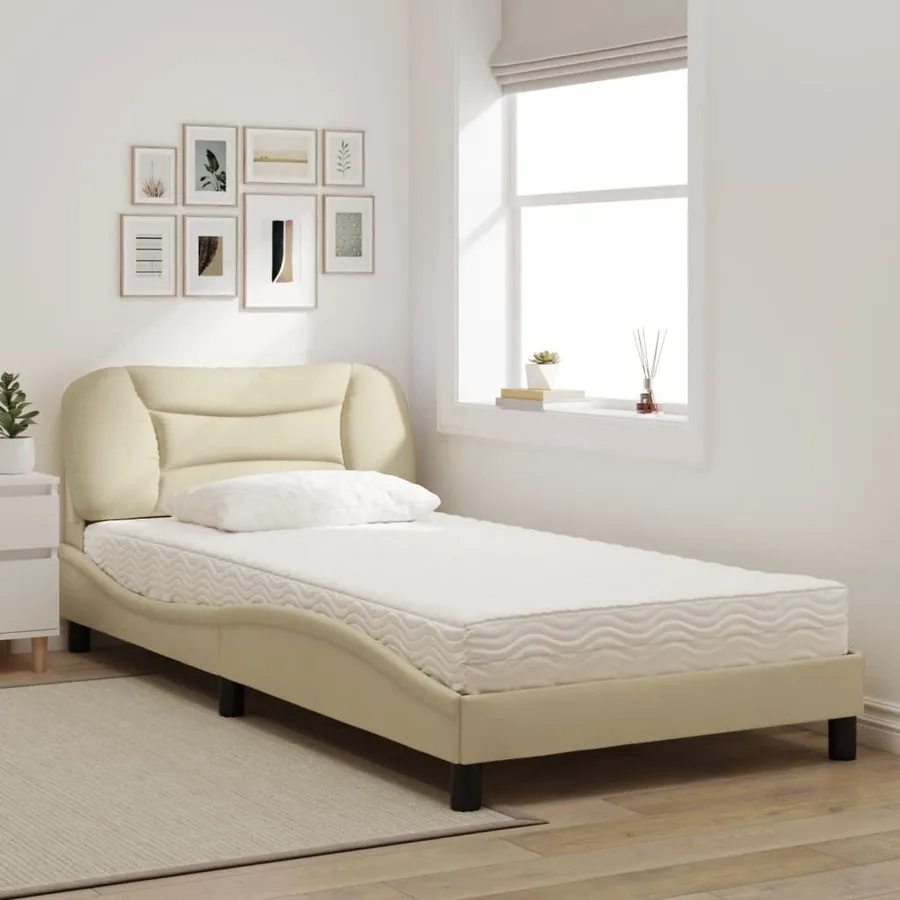 Lit avec matelas Hvar crème 100x200 cm tissu - 3