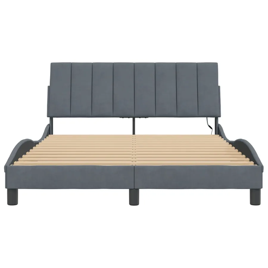 Cadre de lit avec LED sans matelas Hanko gris foncé 140x200cm velours - 6