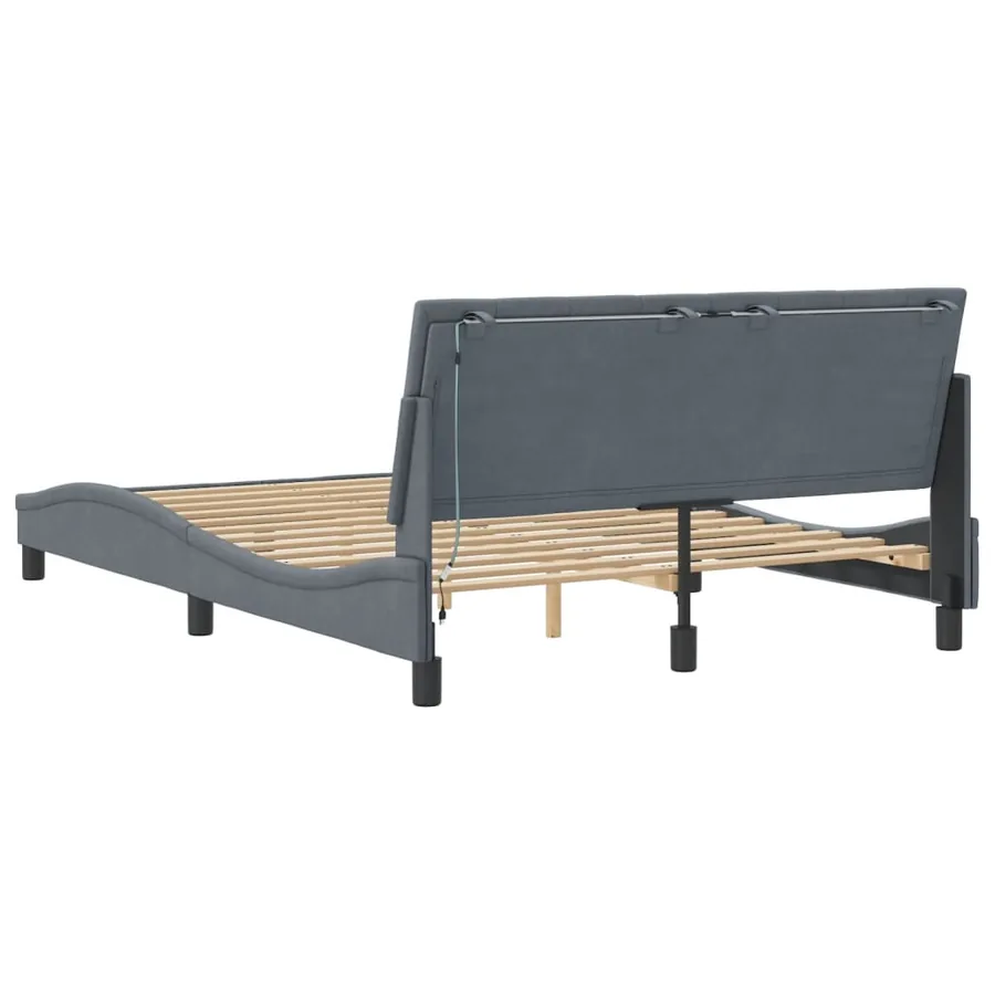 Cadre de lit avec LED sans matelas Hanko gris foncé 140x200cm velours - 8