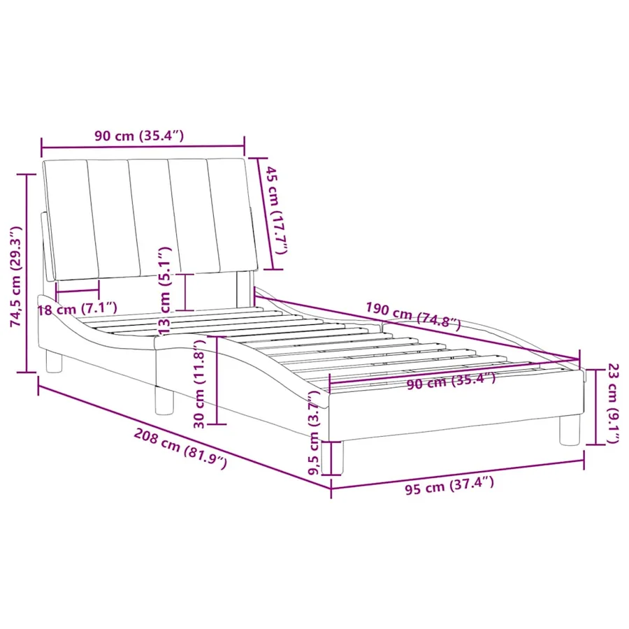 Cadre de lit sans matelas Hanko gris foncé 90x190 cm velours - 12