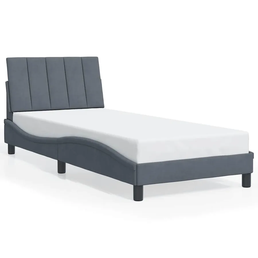 Cadre de lit sans matelas Hanko gris foncé 90x190 cm velours - 2
