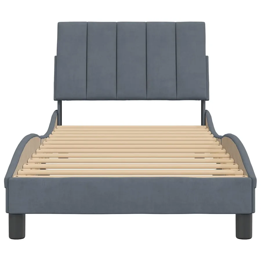 Cadre de lit sans matelas Hanko gris foncé 90x190 cm velours - 5