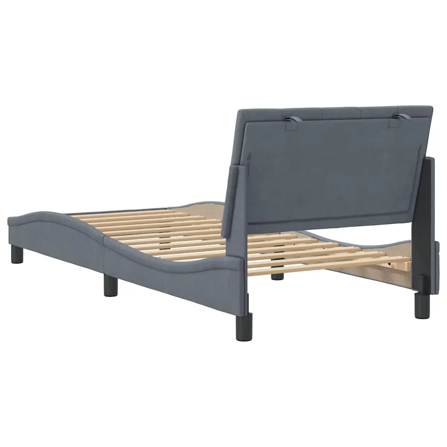 Cadre de lit sans matelas Hanko gris foncé 90x190 cm velours - 7