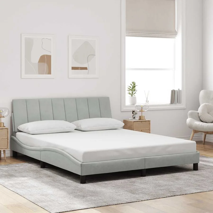 Cadre de lit sans matelas Hanko gris clair 160x200 cm velours