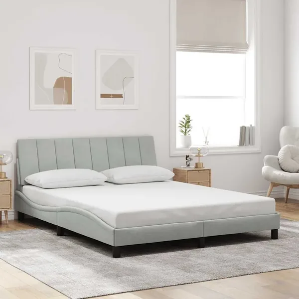 Cadre de lit sans matelas Hanko gris clair 160x200 cm velours