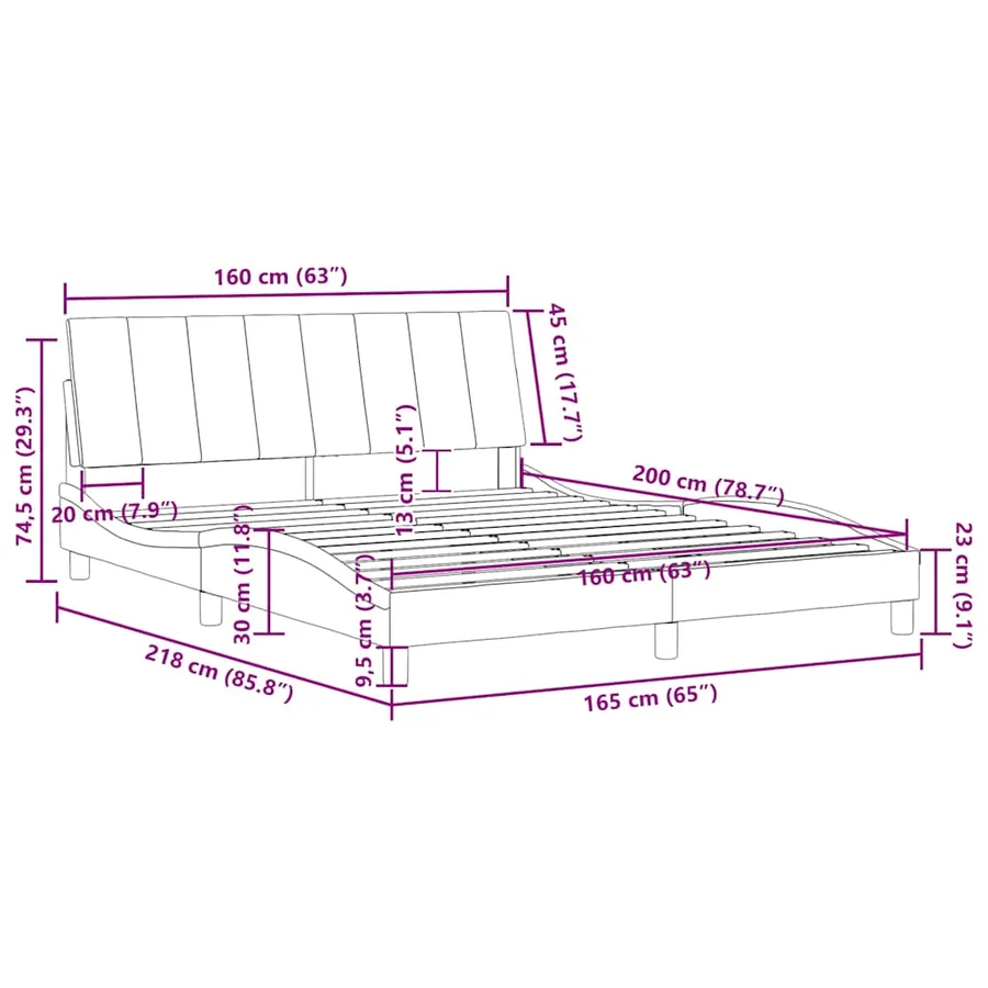 Cadre de lit sans matelas Hanko gris clair 160x200 cm velours - 12