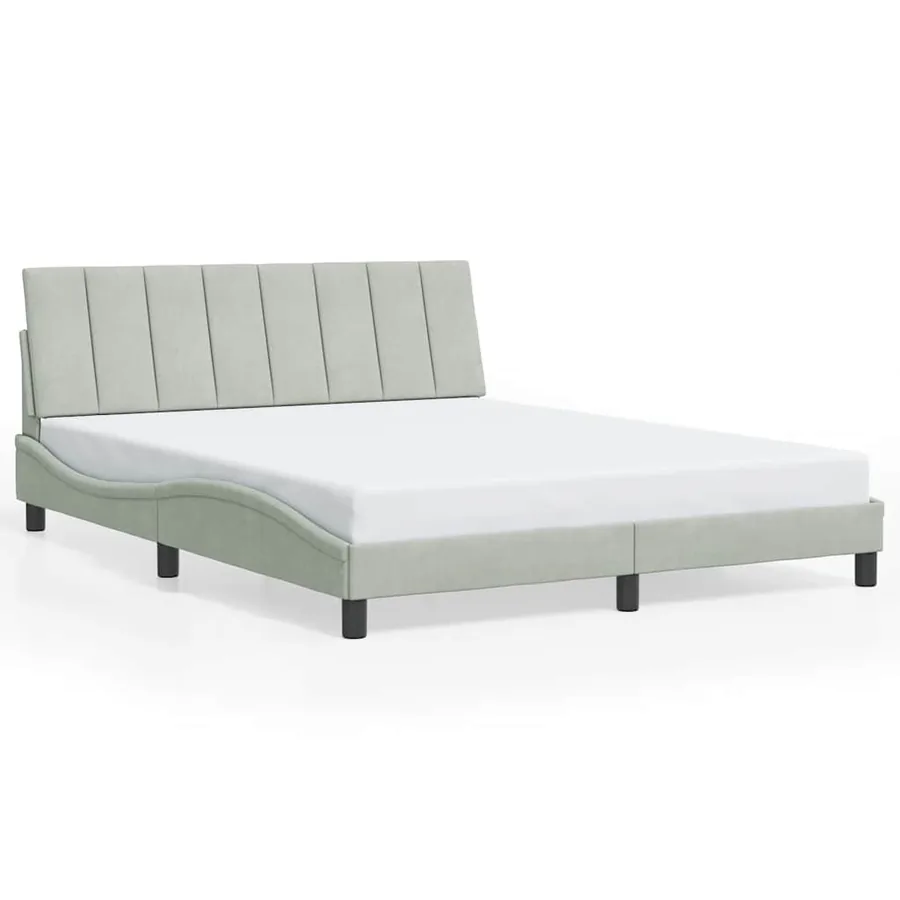 Cadre de lit sans matelas Hanko gris clair 160x200 cm velours - 2