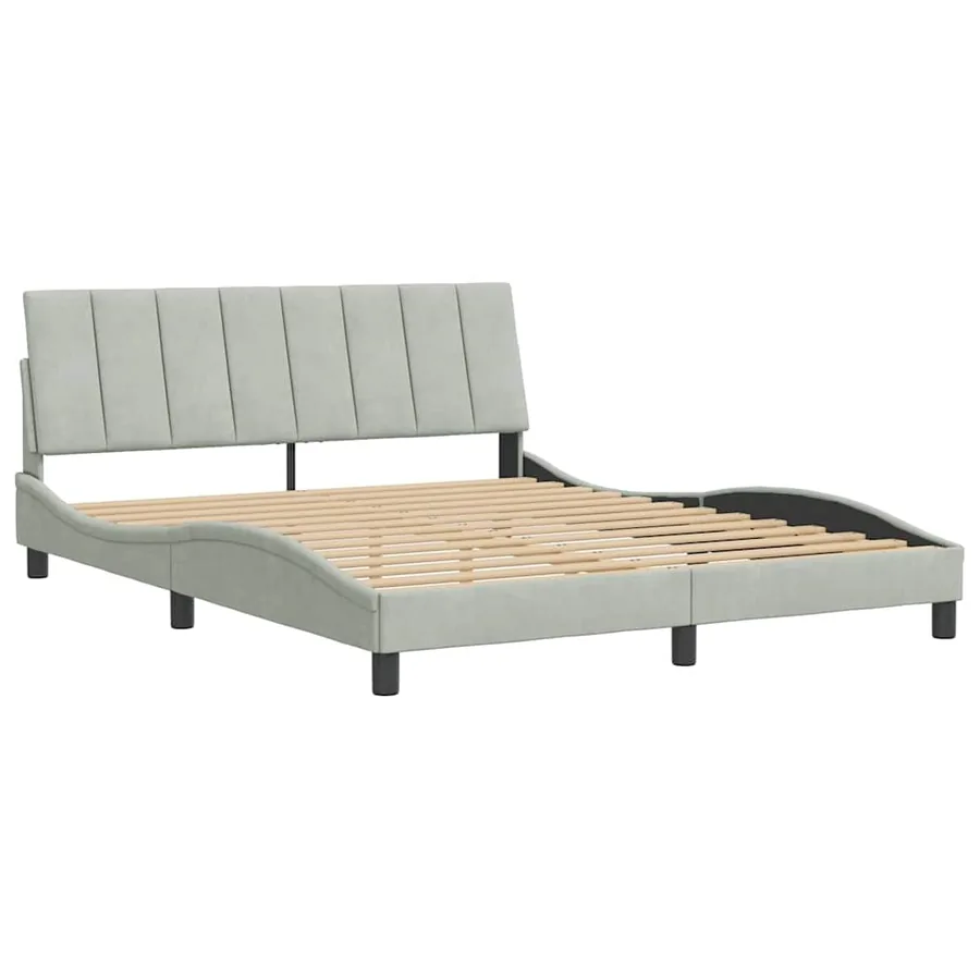 Cadre de lit sans matelas Hanko gris clair 160x200 cm velours - 3