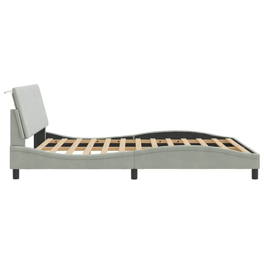 Cadre de lit sans matelas Hanko gris clair 160x200 cm velours - 6
