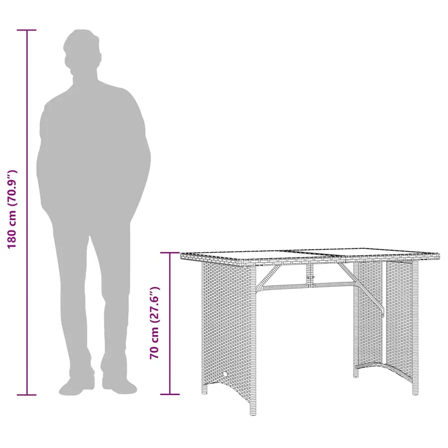 Table de jardin avec dessus en verre noir 110x68x70 poly rotin - 10