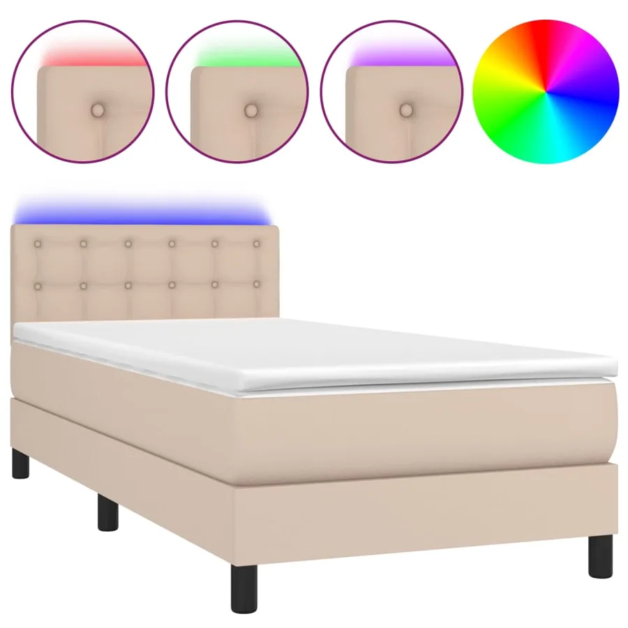 Sommier à lattes de lit avec matelas et LED Cappuccino 90x200cm - 2