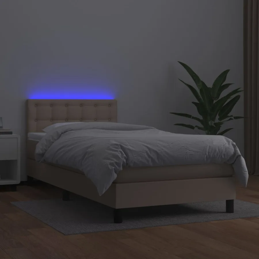 Sommier à lattes de lit avec matelas et LED Cappuccino 90x200cm - 4