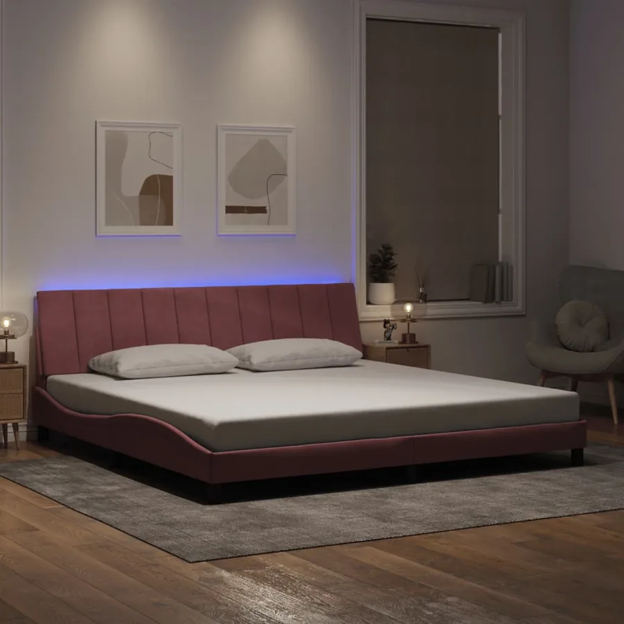 Cadre de lit avec LED sans matelas Hanko rose 200x200 cm velours