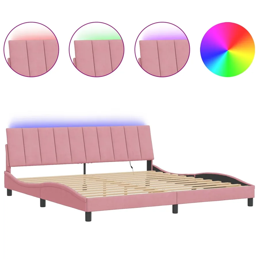 Cadre de lit avec LED sans matelas Hanko rose 200x200 cm velours - 2