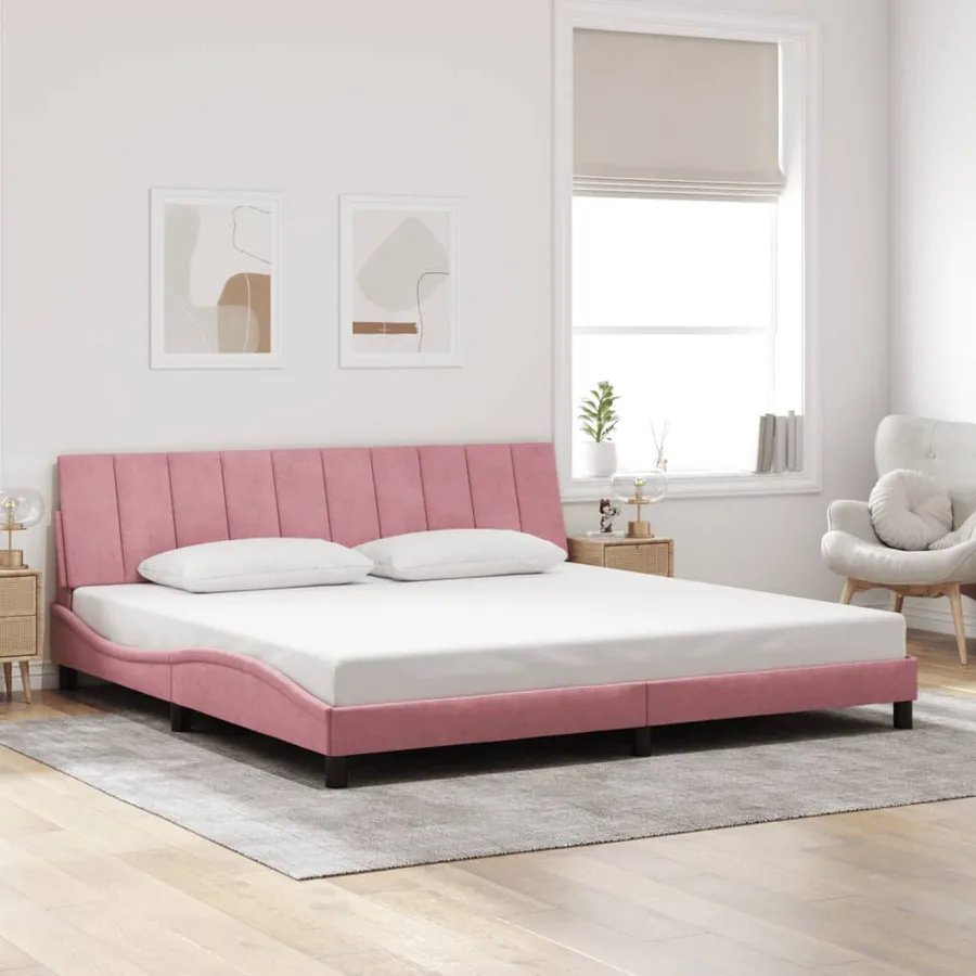 Cadre de lit avec LED sans matelas Hanko rose 200x200 cm velours - 4