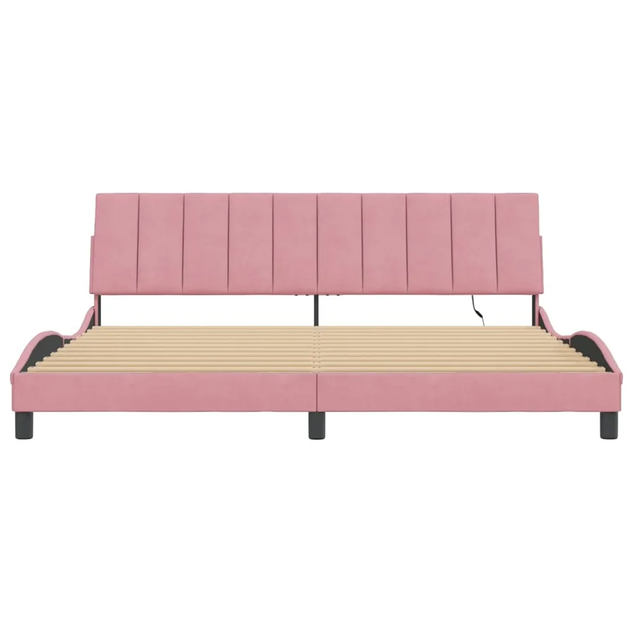 Cadre de lit avec LED sans matelas Hanko rose 200x200 cm velours - 6
