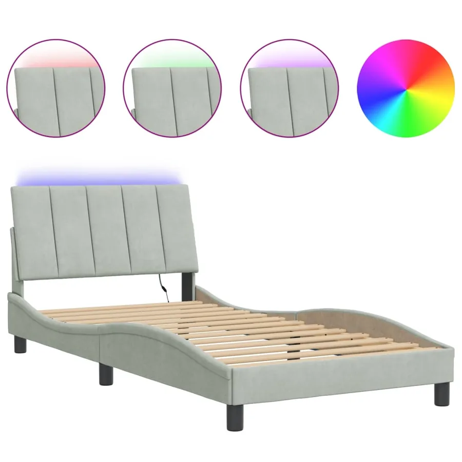 Cadre de lit avec LED sans matelas Hanko gris clair 100x200cm velours - 2