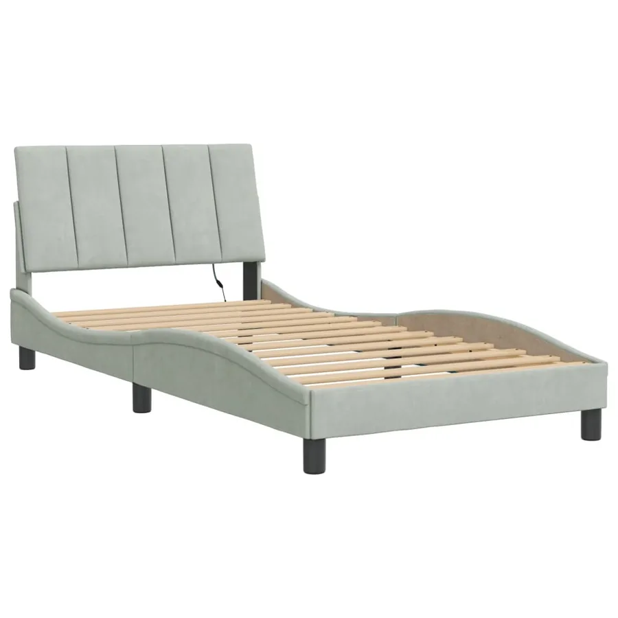 Cadre de lit avec LED sans matelas Hanko gris clair 100x200cm velours - 3
