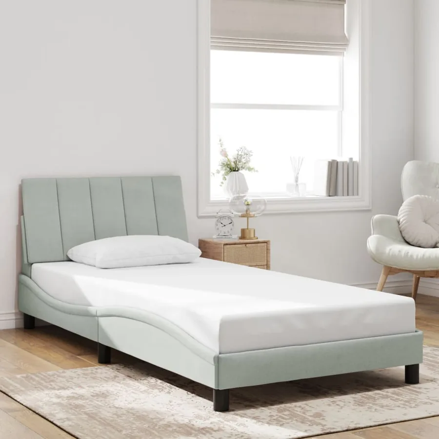 Cadre de lit avec LED sans matelas Hanko gris clair 100x200cm velours - 4